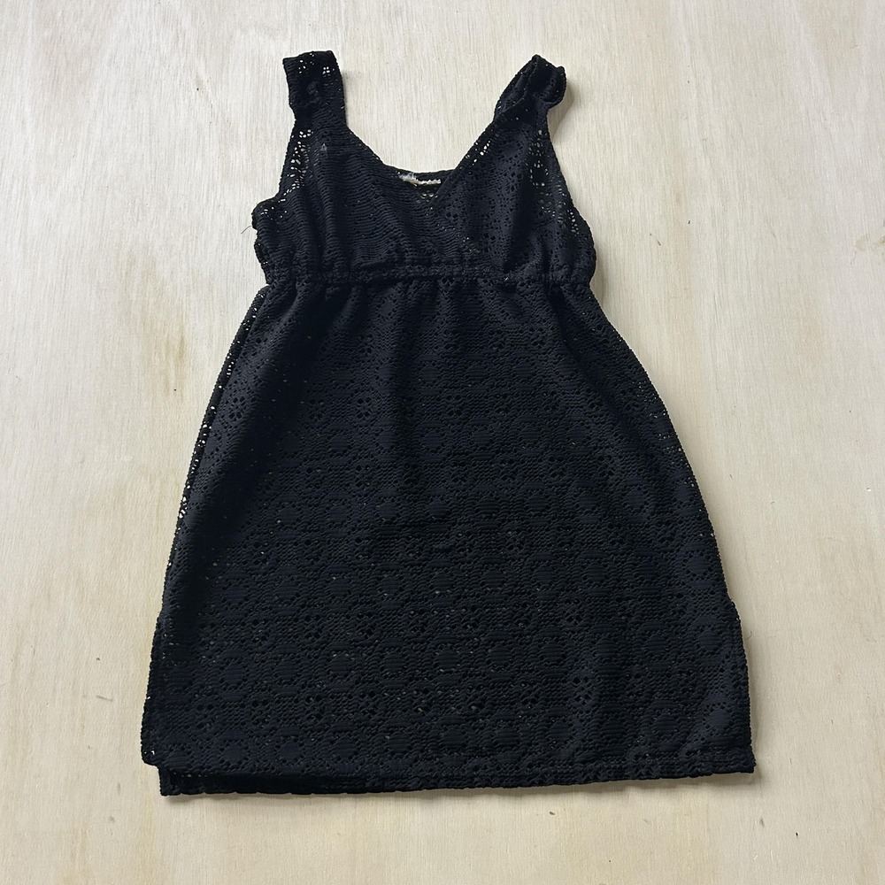 Y2K Dress Womens Small Black Crochet Sleeveless V Neck Lined Short Sundress